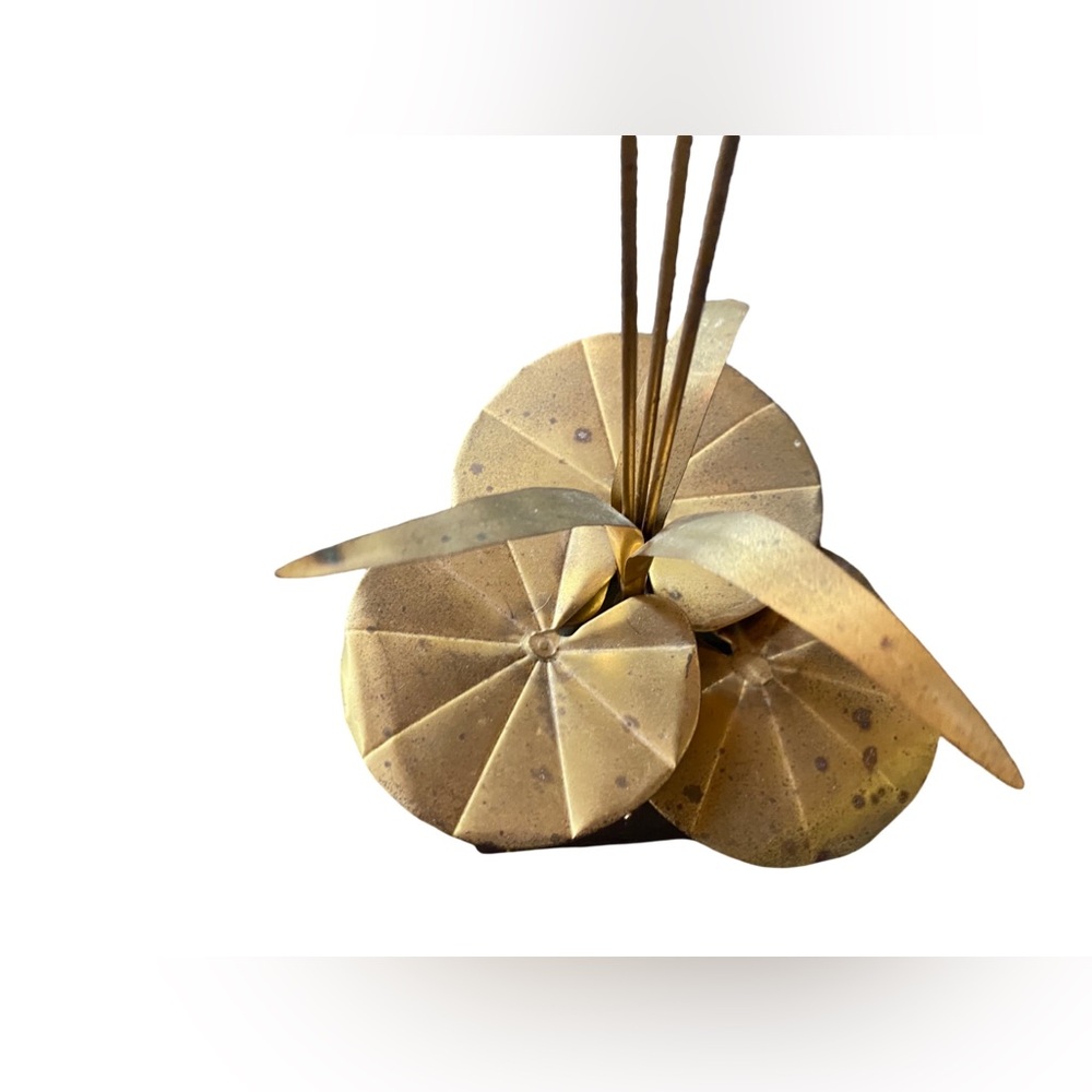 Vintage Midcentury Rustic Brass and Wood Cattails and Lily Pads Sculpture - Picture 3 of 5
